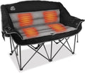 LANMOUNTAIN Heated Double Camping Chairs,3 Heat Levels Padded Portable Loveseat w/Wine Glass Holder,Cup Holder,Heating Outdoor Camp Couch Support 600 Lbs,Black,Battery NOT Included