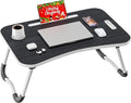 Folding Lap Desk, 23.6 Inch Wood Laptop Bed Desk with Cup Holder, Portable Bed Table for Working Writing Reading & Eating for Bed, Sofa, Couch, Floor - Black