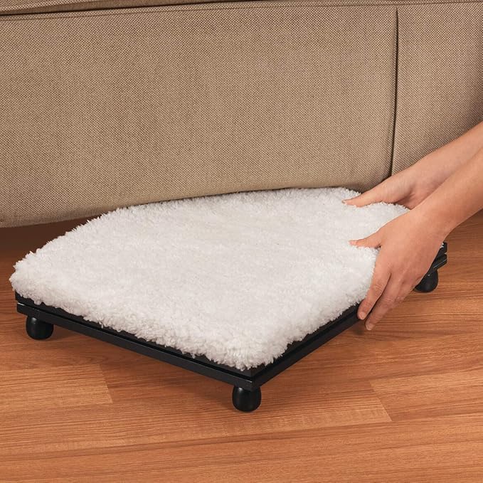 Miles Kimball Sherpa Foldable Wooden Footrest by Oakridge Accents, 15” L x 12.5” W with Height from 6” to 13” – Uses 4 Casters to Roll into Storage Area, Footrest Surface Raises to Comfortable Height