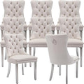 YeahFurn Mid Century Modern Dining Chairs Set of 8, Beige Velvet Upholstered Tufted Back, Kitchen & Dining Room Chairs, Brushed Silver Metal Legs, Nailhead Trim, Sillas para Comedor (Beige, 8 Pcs)