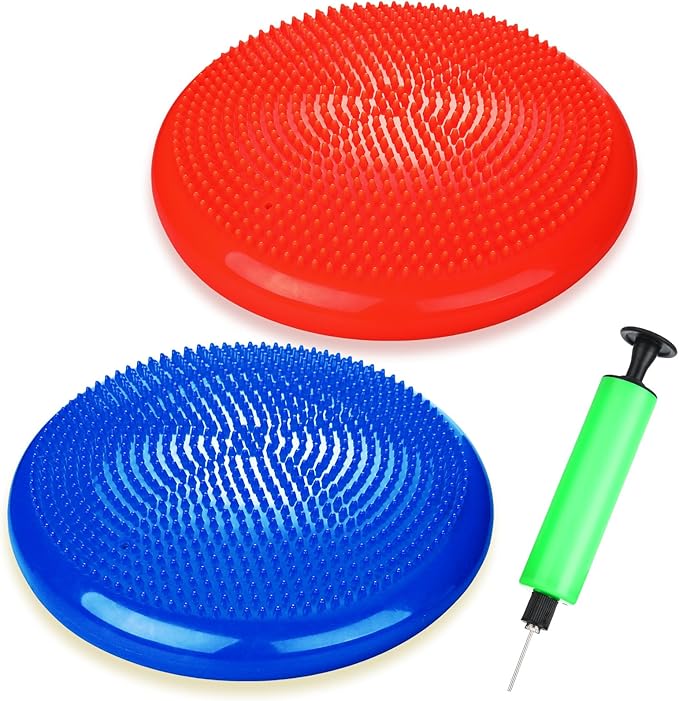 Silipull 2 Pcs Wiggle Seat Inflated Wobble Cushion Flexible Balance Disc with Air Pump for Core Stability Strengthening Improving Posture Physical Exercise