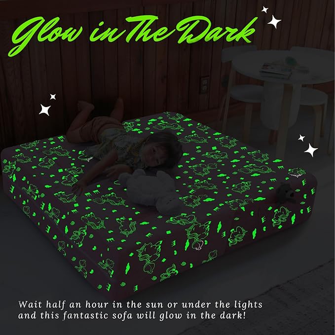 MeMoreCool Glow-in-The-Dark Unicorn Kids Modular Play Couch Sofa – Convertible 2-in-1 Plush Foam Toddler Chair for Children’s Playroom