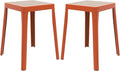 LeisureMod Tresse Mid-Century Modern Square Plastic Dining Stool Set of 2, Stackable Accent Stools with Breathable Seat, Lightweight Seating for Kitchen, Dining Room, Bedroom, or Entryway (Orange)