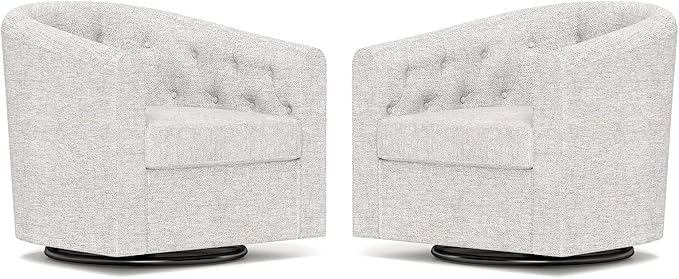 Simore Swivel Barrel Accent Chair Set of 2, Comfy Fabric Round Swivel Cuddle Chair for Nursery Living Room Bedroom Office, Light Gray
