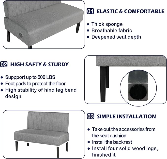 STHOUYN Mini Small Comfy Couch Armless Loveseat Sofa for Bedroom with USB Port, Velvet Couches for Small Spaces Living Room, Apartment Office Dorm (Grey)