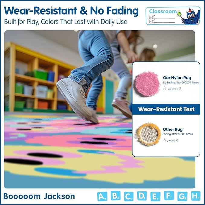 Booooom Jackson 7'6''x13' Pastel Plush Smileys Classroom Rug for Kids Room Seating Décor - Thick Nylon Large Preschool Carpet Daycare Rug for Teaching & Playroom, Non-Slip &No Triping,20X Stain Resist