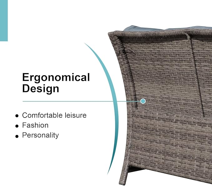 OC Orange-Casual 2-Piece Outdoor Patio Furniture Wicker Love-seat and Coffee Table Set, with Built-in Storage Bin, Grey Rattan, Grey Cushions