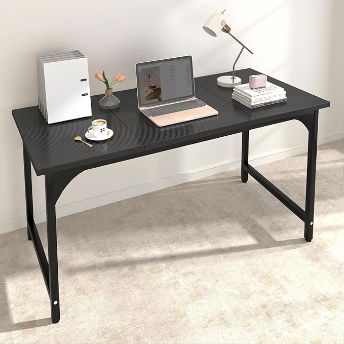Computer Desk, 55 Inch Large Home Office Desks, Work Desks Table for Home Office, Computer Desk w/Metal Frame and Corner Reinforcement Structure, Large Legroom Spread Out for Writing Study