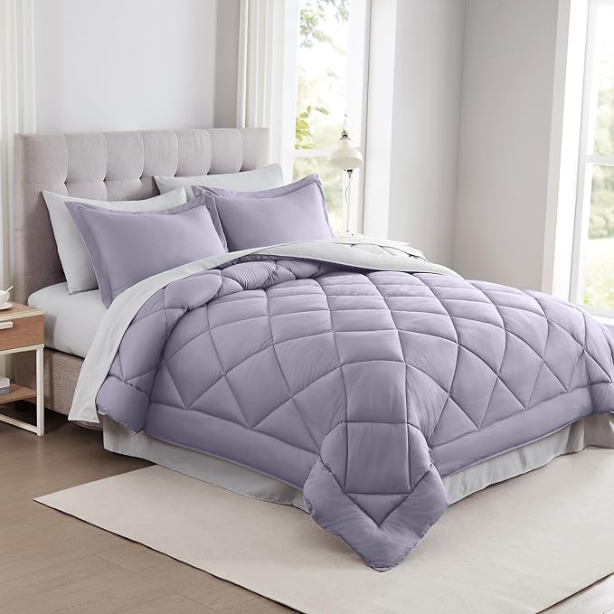Modern Threads 7-Piece Reversible Comforter Set - Bedding Ensemble with Comforter, Sheets, Pillowcases, and Shams, Lavender King