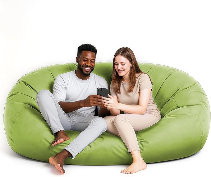 Lumaland Luxurious Giant 6ft Bean Bag Chair with Microsuede Cover - Ultra Soft, Foam Filling, Washable XL Bean Bag Sofa for Kids, Teenagers, Adults - Sack Chair for Dorm, Family Room - Light Green