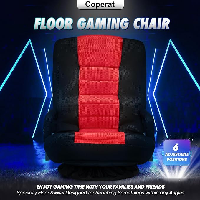 Swivel Gaming Chair 360 Degree Multipurpose 2PACK Floor Chair w/Armrest & 6 Adjustable Postions Backrest for Adults & Kids, for Reading, Gaming, Watching, Relaxing, Red