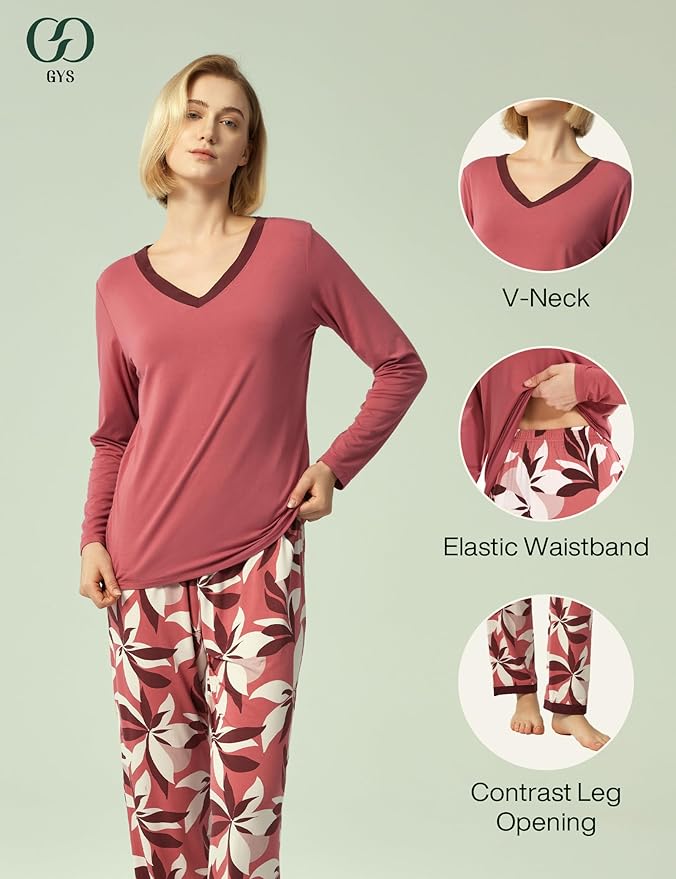 GYS Viscose from Bamboo Women's Pajama Sets Super Soft Long Sleeve Sleepwear Comfy Winter Pjs Sets S-4X