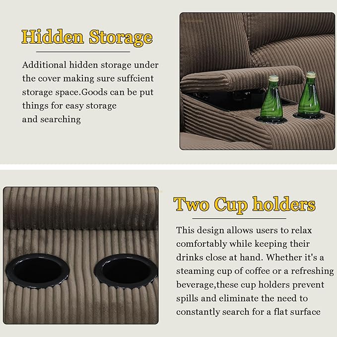 A Ainehome 2 Pieces Living Room Furniture Sets with Storage, Corduroy Sofa Sets Manual Recliner Sofa Set, Reclining Couches and Loveseat Furniture Set for Living Room/Rv/House/Office, Taupe