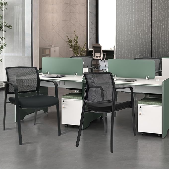 CLATINA Guest Reception Stacking No Wheels Desk Chair, Mesh Back Waiting Room Chairs with Arm Upholstered Fabric Seat and Ergonomic Lumbar Support for Office Conference School Church, Black (8 Pack)