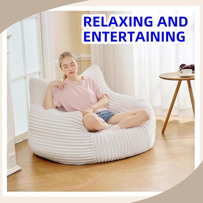 Bean Bag Chair for Adults with Armrest - Ultra Plush Memory Foam Lounge Sofa & Oversized Comfy Chair for Bedroom, Living Room & Dorm (Beige, Without Pedals)
