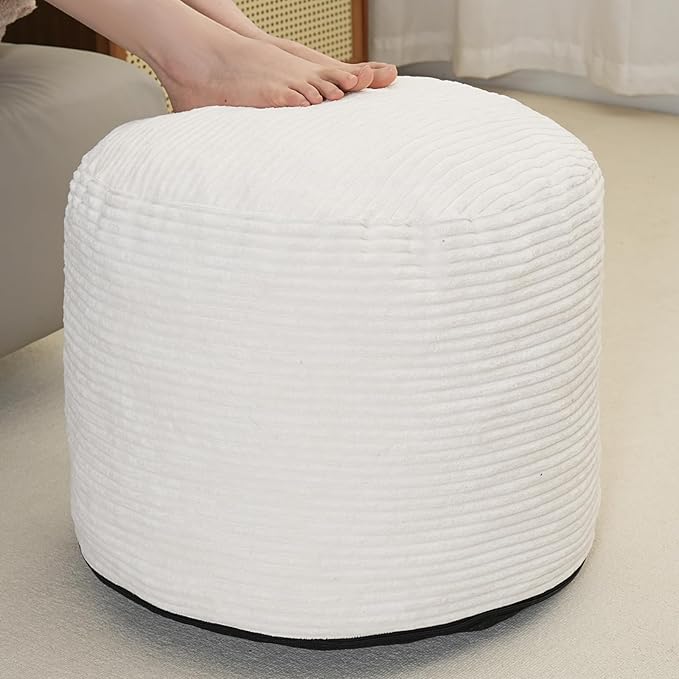 Yueyocici Pouf Ottoman Stuffed Round Modern Foam Filled Foot Rest Corduroy Poufs for Living Room Chair Decorative 20 X 15 Inches Fluffy Pouf Foot Stool Storage Ottoman, Beige