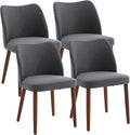 ElfinAura Dining Chair Set of 4, Linen Upholstered Dining Chair with Wood Legs, Wing Backrest, Wooden Kitchen Chair, Kitchen Chairs with Thick Cushions for Dining Room, Living Room, Dark Grey