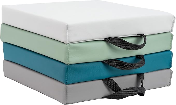 FDP SoftScape 12 inch Square Toddler Floor Cushions with Handles; Flexible Seating for Daycare, Preschool, Playroom; 1.5 inch Deluxe Foam (4-Piece) - Glacier