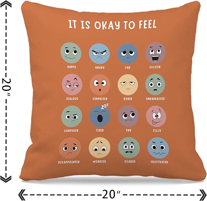 Nogrit Counseling Office Must Haves Throw Pillow Cover, Calming Corner, Mental Health Pillowcase Decor for Home Kids,Mental Health Counselor Gifts, Calming Corner Pillow Covers 20x20 Orange