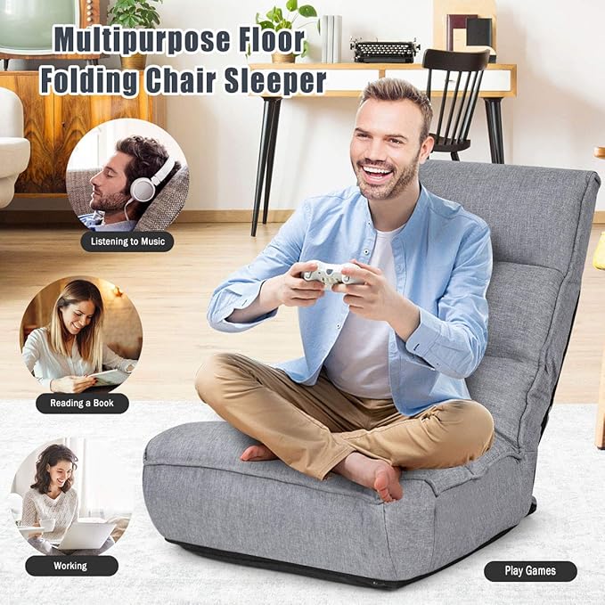 ARLIME 4-Position Adjustable Floor Chair, Armless Gaming Chair w/Back Support & Soft Cushion, Memory Foam Floor Lazy Sofa for Gaming, Reading, Meditating (Gray)