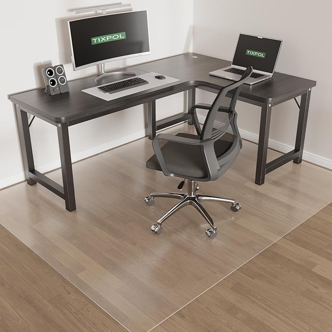 tixpol Chair Mat for Hard Floors, tixpol 60"x75" Office Chair Mat for Hardwood Floor, Non-Slip Plastic Floor Mat for Chairs, Vinyl Hard Floor Protector Under Desk Mat for Home Office, Play Mat (Clear)