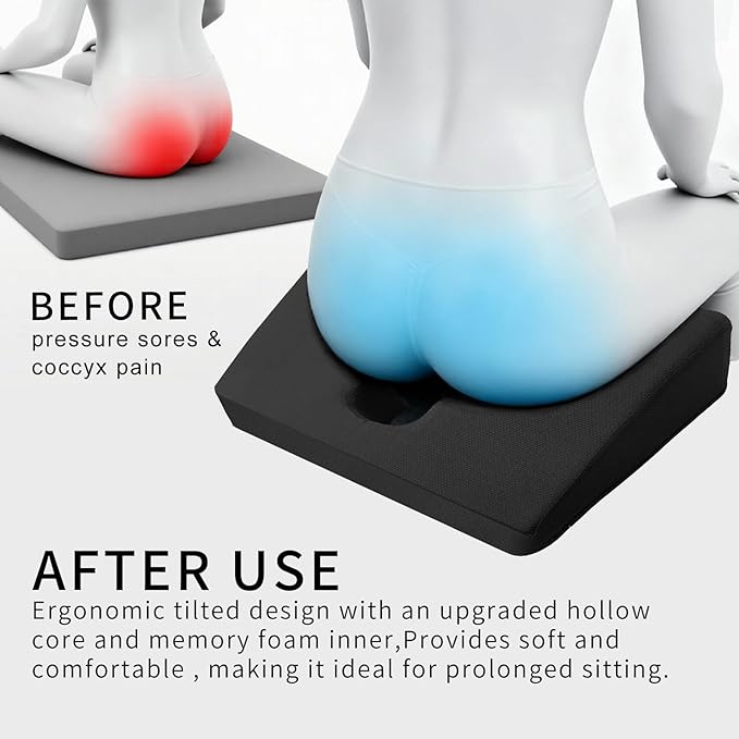 Gel Wheelchair Seat Cushion,Bed Sore Cushions for Butt,hemorrhoid Pillow,Sciatica,Back,Coccyx,Pressure Sore/Ulcer Pain Relief Butt Pillow,Ergonomic Chair Cushion, Anti-Slip&Washable Cover(Blue)