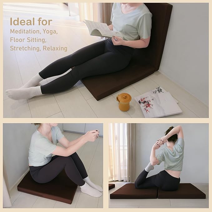 yenzch Meditation Mat Zabuton - Large Floor Cushions & Pillow for Adults - Meditation Cushion & Yoga Floor Sitting - High Density Responsive Bamboo Charcoal Foam Meditation Pad with Washable Cover