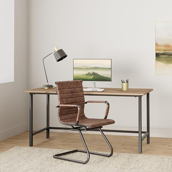 DM Furniture Office Reception Chairs No Wheels Leather Conference Chairs Back Support Guest Chair, Set of 2 (Vintage Charcoal)