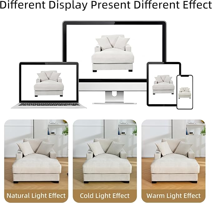 Oversized 60" Chaise Lounge Sofa, Chaise Lounge Recliner with Adjustable Backrest, Built-in Cup Holder USB and Type-C Port, 2 Pillows, Sleeper Couch with Deep Seat for Living Room, Bedroom, Beige