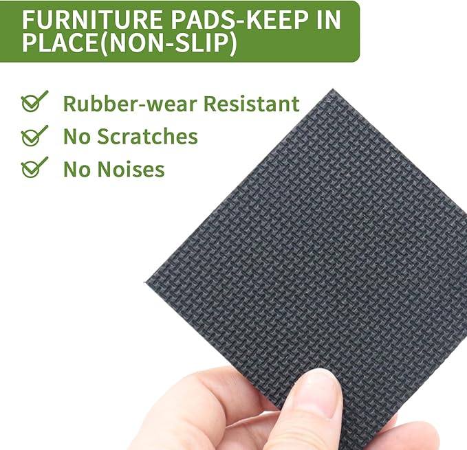 COVERCORNER Non Slip Furniture Pads 12 PCS 3'' Square - Anti Slip Furniture Pads - Self Adhesive Rubber Feet Furniture Feet - Chair Leg Floor Protectors - Keep Furniture in Place