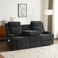 PALLOME Chenille Reclining Sofa 3-Seater with Convertible Table, Storage Ottoman & Cup Holders | Modern Space-Saving Couch, Ergonomic Living Room Furniture (Black)