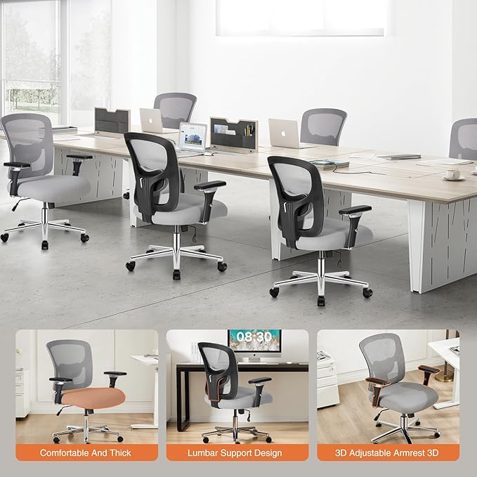 Sweetcrispy Big and Tall Office Desk Chair with Lumbar Support, 500lbs Heavy Duty Mesh Ergonomic Computer Chair with 4D Armrest and Wide Comfy Seat, Wheels for Adult
