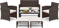 Tangkula 6 Pieces Patio Furniture Set, Outdoor Sectional Conversation PE Rattan Sofa Set with 1 Loveseat, 1 Coffee Table, 2 Armchairs and 2 Ottomans for Garden, Deck, Backyard and Poolside (White)