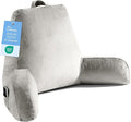 OAISZ Reading Pillow for Sitting in Bed Adult, Reading Pillow with Shredded Memory Foam, Bed Pillow with Washable Cover, Back Pillow Sitting Up with Extend Arms, Light Gery, X-Large
