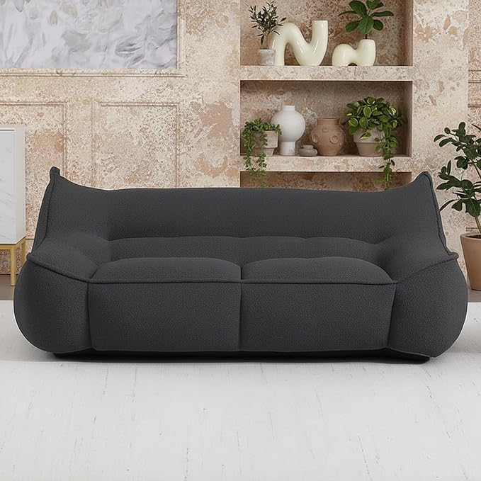 Giant Bean Bag Chair for Adults, Grey Loveseat Beanbag with Filling Plush Fluffy and Back Support, 2 Seater Lounge Lazy Floor Sofa, Memory Foam Couch for Living Room, Bedroom & Dorm