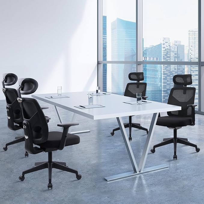 CLATINA Heavy Duty Ergonomic Office Chair 400LBS, Big and Tall Desk Chair with Adjustable Lumbar Support Mesh Back & Headrest, Swivel Computer Task Chair with 3D Arms for Home, Conference, Black, 8PCS