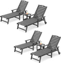 LUE BONA Chaise Lounge Chair with Table, 6-Piece, HDPS Chaise Lounger, 5 Positions Adjustable Lounge Chairs, Pool Lounge Chair with Wheels for Poolside, Backyard, Dark Gray