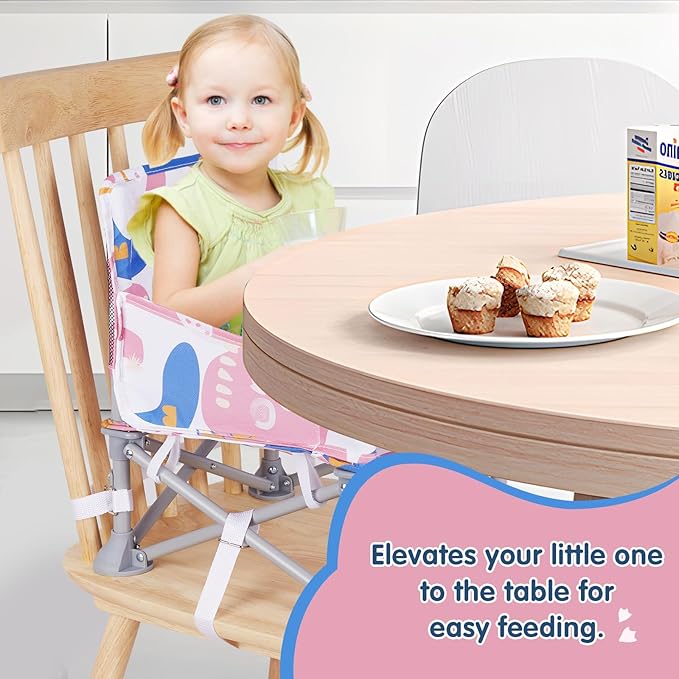 Furmubei Portable Baby Booster Seat with Tray, Toddler Booster seat for Dining, Camping, Travel, Baby Beach Chair 6 Months to 3 Years Old Indoor Outdoor Use CH2408