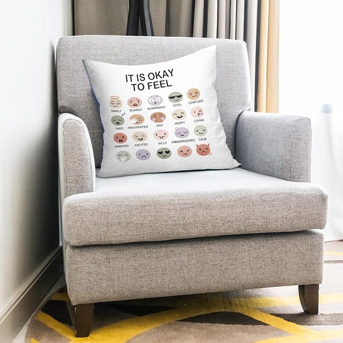 uinwk Mental Health Pillow Covers 18x18,Calming Corner Classroom,School Counselor Office Must Haves,Mental Health Pillows for Office,It is Okay to Feel Throw Pillow Covers