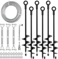 30" Ground Anchors Shed Anchors Kit with 3/16" 75FT Galvanized Cable & M6 304 Stainless Steel Turnbuckles, Heavy Duty Earth Anchors for Sheds Trees Trampoline Greenhouse Swing Set Tent, 6Pack Black