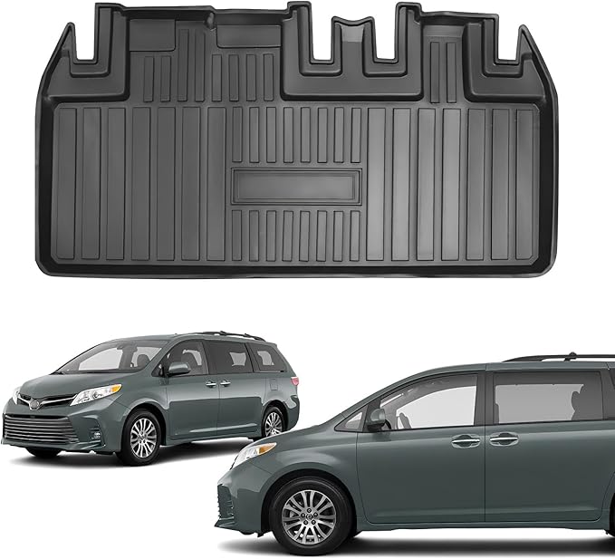 Compatible for 2011-2020 Toyota Sienna Trunk Mat 7 or 8 Seater All Weather TPE Cargo Mat for Toyota Sienna 2013-2020 Accessories (3rd Row Seat Non-Power Folding)