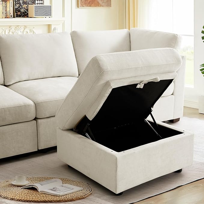 EDILLY 94 inches Oversized Modular Sectional Fabric Cloud Sofa Set, Extra Large L Shaped Couch Reversible Chaise Couch,3 Seat Modular Sofa with Storage Ottoman, Beige