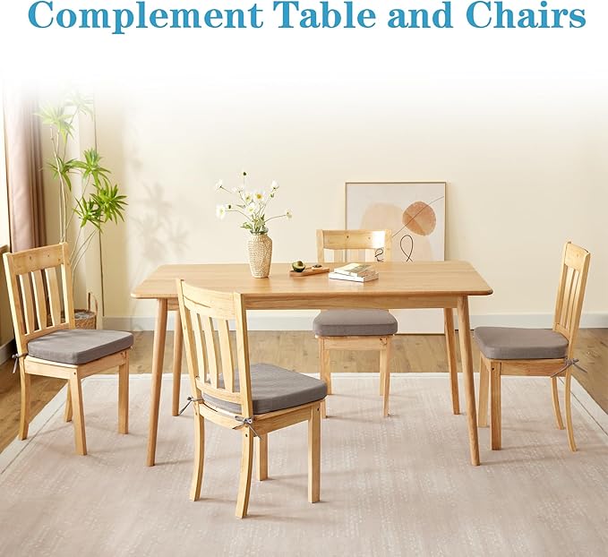 Chair Cushions for Dining Chairs Set of 6, Non Slip Kitchen Chair Pads, 17" x 16" x 2", Indoor Dining Chair Cushions with Ties, D-Shaped Seat Cushions for Kitchen Chairs, Light Brown