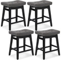 RNKSFX Counter Height Bar Stools Set of 4 for Kitchen Counter Farmhouse Modern Barstools with Faux Leather Upholstered Backless Seat and Solid Wood Legs 24 inch Bar Chairs, Grey + Black