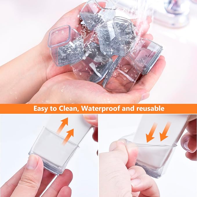 16pcs Square Chair Leg Floor Protectors, Felt Pads Chair Leg Protectors for Hardwood Floors, Silicone Furniture Feet Cups Covers Felt Pads, Prevents Scratches & Reduce Noise, Clear, X-Small