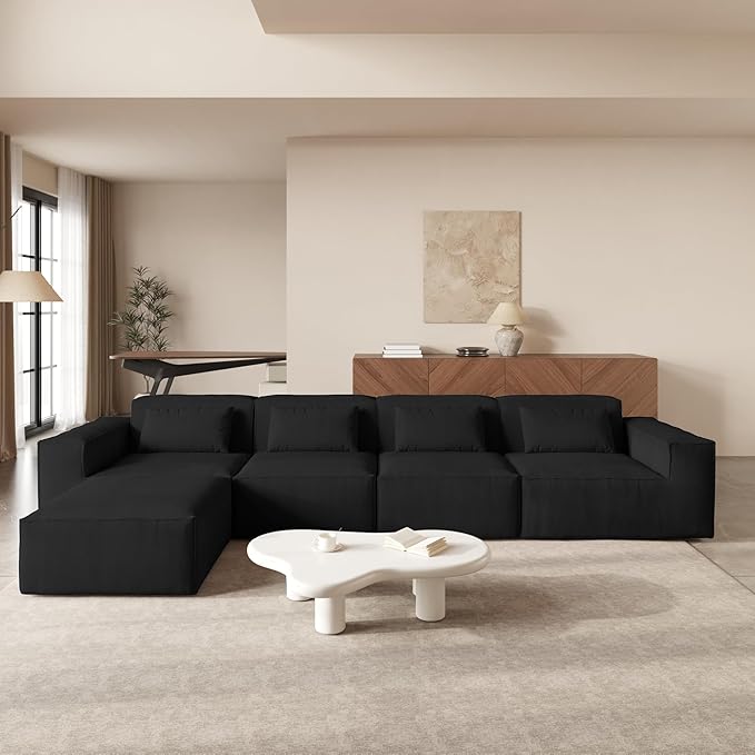 JACH L-Shaped Cloud Sectional Couch, 149" Huge Plus Modular Sofa, Modern Comfy Cloud Couches with Reversible Chaise Ottoman, Sofas Furniture for Living Room, Office, Apartment, Black