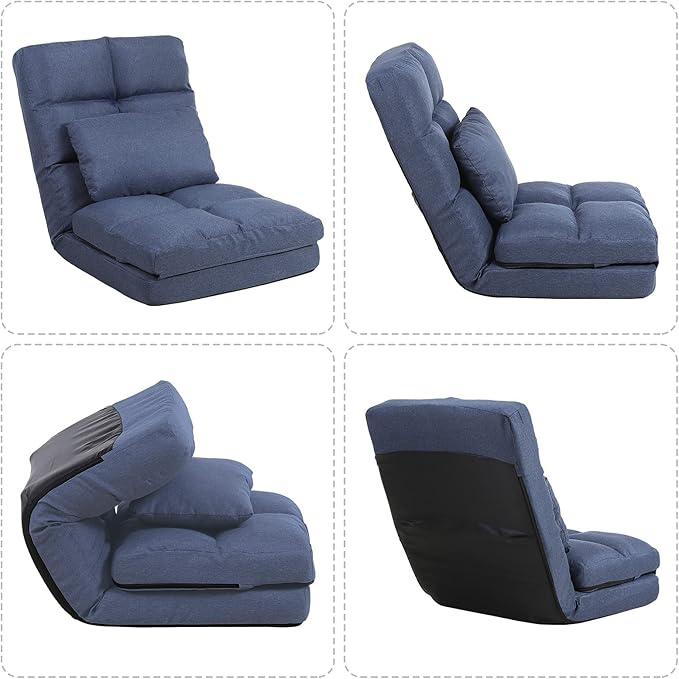 FLOGUOR Chaise Lounge Indoor, 14-Position Floor Chair with Padded Pillow for Adults Kids, Folding Lazy Sofa Chair for Living Room, Bedroom, for Gaming Reading 8823DB