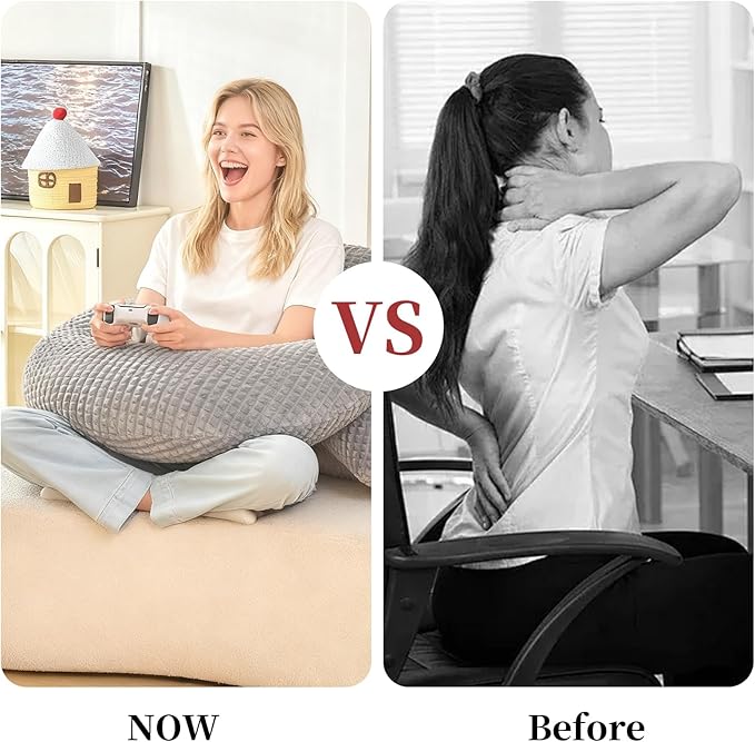PAJEO Reading Pillow for Bed,U Shaped & Back Support Pillow for Bed,19" Backrest with Lumbar & Arm Support,Comfy Flannel Fabric,Lap Pillow for Gaming/Reading/Watching TV,Gray