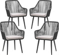 Patiorama Outdoor Dining Chairs, Patio Dining Chair Set of 4, All-Weather Woven Rope Rattan Chairs, Outdoor Dining Wicker Chairs with Armrests for Indoor Balcony Pool Backyard(Black)