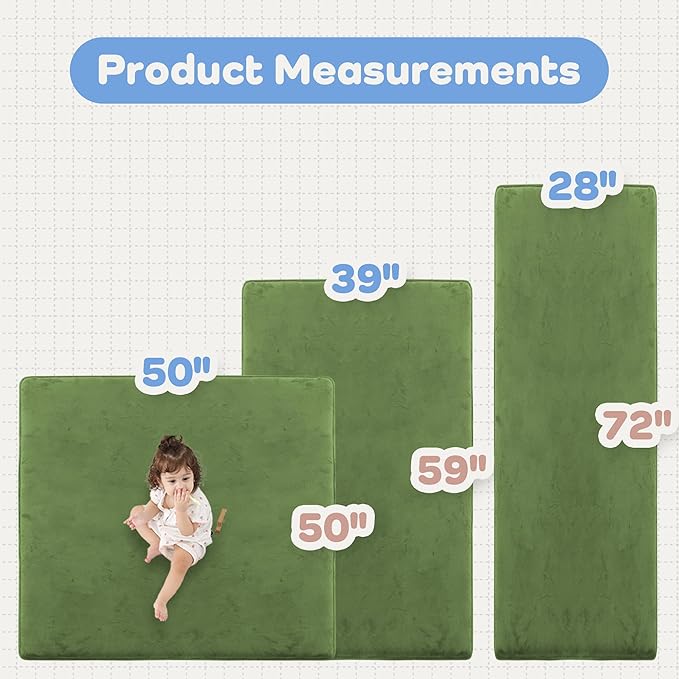 PAPAMAT 1.3" Thick Baby Floor Play Mat 50x50, Basic Padded Foam Mat for Tummy Time Crawling, Non Slip Cushioned for Babies Toddlers Infants Kids (Olive)
